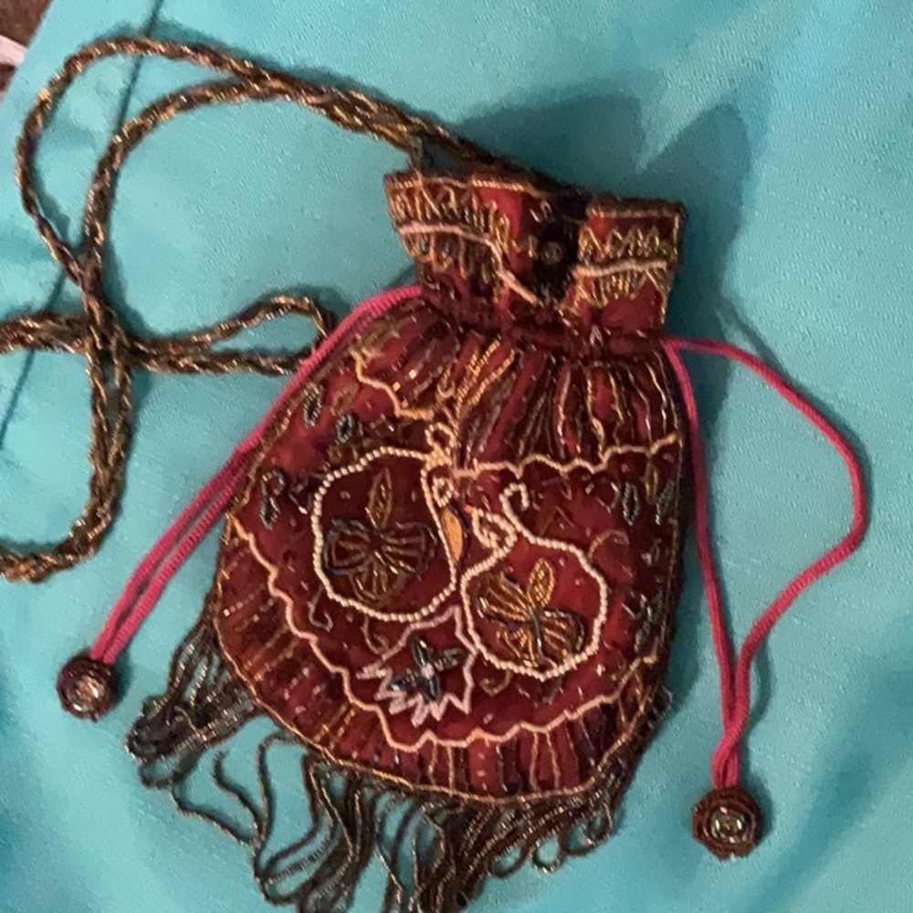 Beaded Burgundy & Gold Pouch